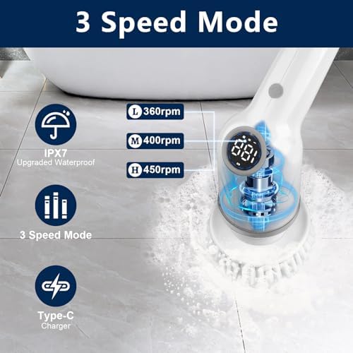 UPMSX Electric Spin Scrubber 9 in 1 with 8 Replaceable Brush Heads