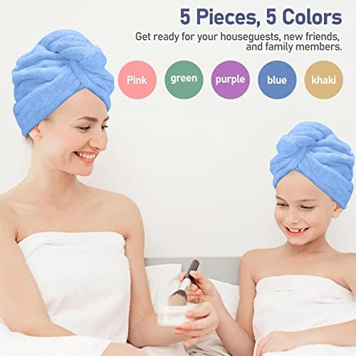 Aivoch 5pcs Microfiber Hair Towels for Wet Hair Drying and Turban Wrap