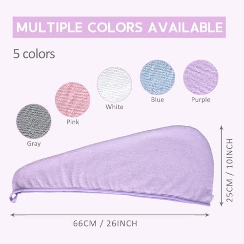 YoulerTex Microfiber Hair Towel Set - 5 Pack Turban Shower Cap