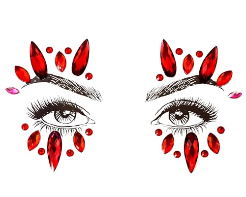 Face Jewels Stick On Costume Gems for Halloween Party Red