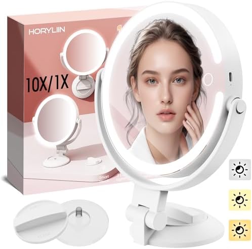 Horyliin 10X1X Makeup Mirror with Lights and Magnification