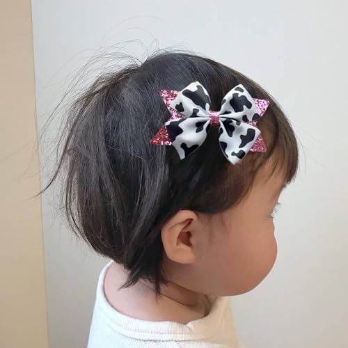 GFLPO 2Pcs Cow Print Hair Bow Clips for Girls