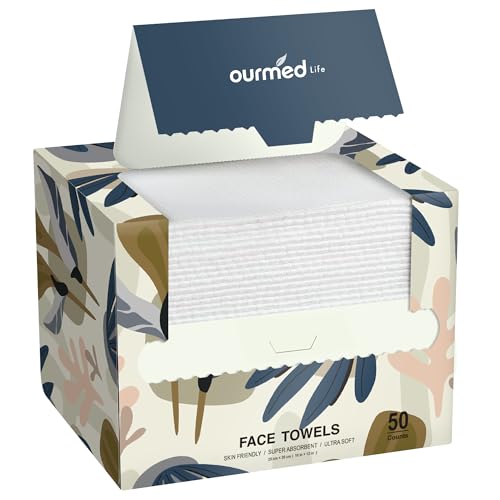 Ourmed Life Face Towels - 10x12 XL Size 50 Count Biodegradable