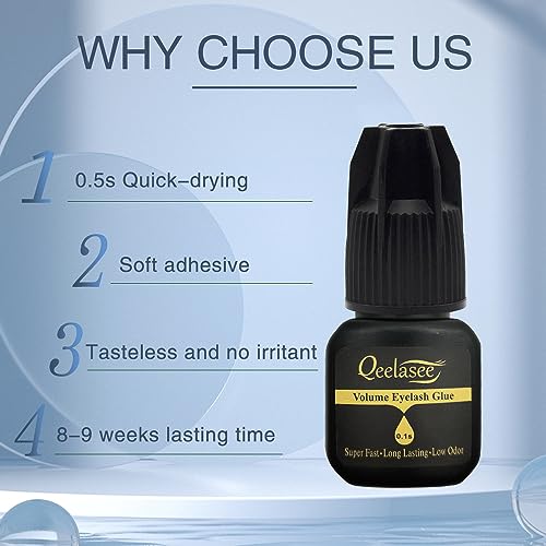 Qeelasee Black Glue for Eyelash Extensions Fast Drying Adhesive