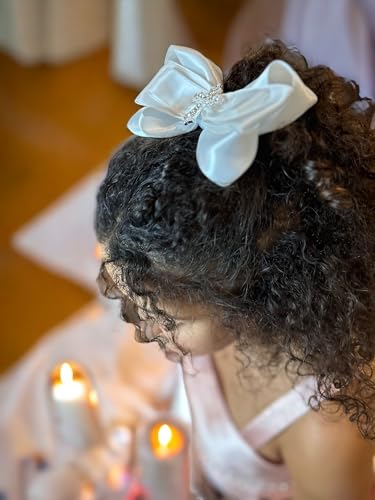White Cross Rhinestone Hair Bow Clip for Baby or Big Girl