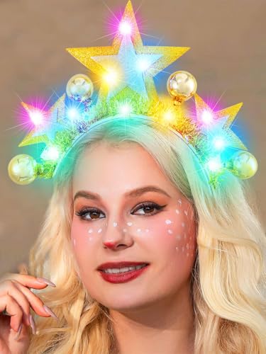 Catery Light Up Star Headband Gold Halo Crown