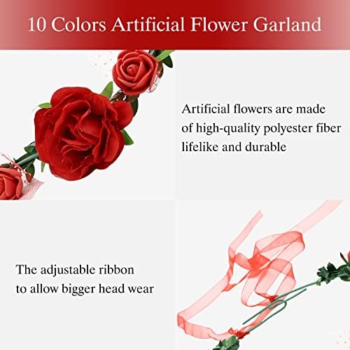 Lawie 10 Pack Boho Flower Crowns with Ribbon