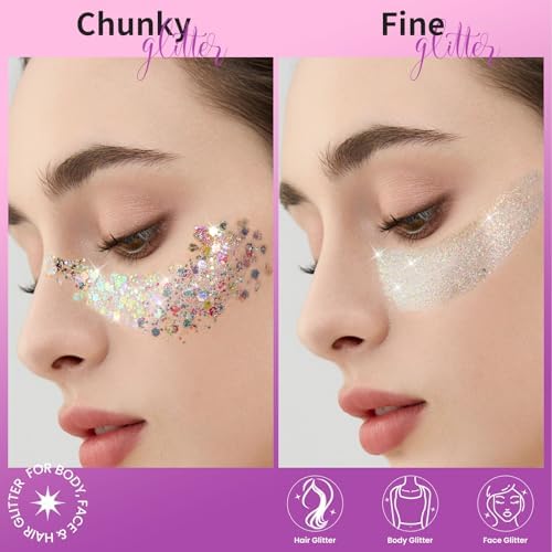 Teenitor Mermaid White Glitter Gel Set 20g for Face Body Hair