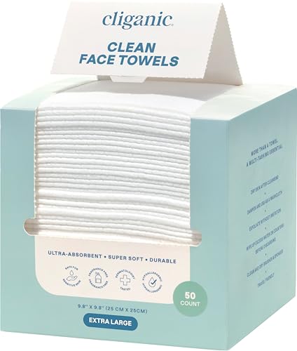Cliganic Ultra-Absorbent Face Towels 50 Ct