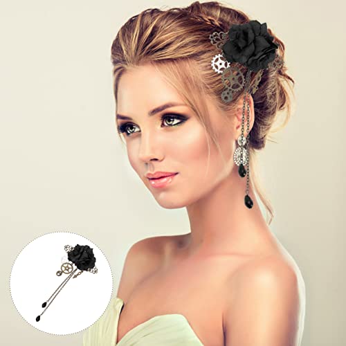 Beaupretty Steampunk Tassel Hair Clips with Rose and Chain Design
