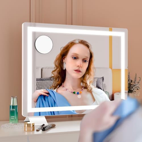 LOWIXI Personal Makeup Mirror with LED Table Lamp and 5X Magnifier