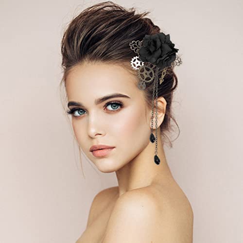 Beaupretty Steampunk Tassel Hair Clips with Rose and Chain Design