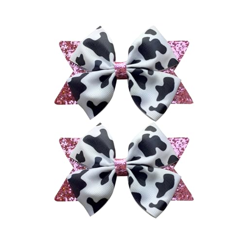 GFLPO 2Pcs Cow Print Hair Bow Clips for Girls