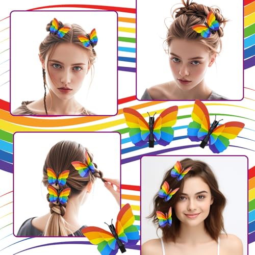 24 Pcs Pride Rainbow Butterfly Hair Clips for Gay Pride Day Events