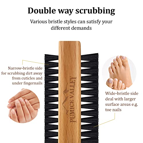 Wooden Nail Brush with Charcoal Bristles - Double-Sided for Fingernails Toes
