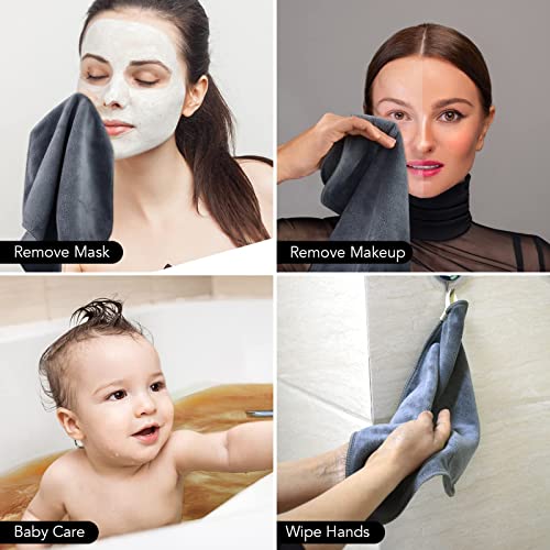 SINLAND Microfiber Facial Cloths 6 Pack Grey 12x12 Inch