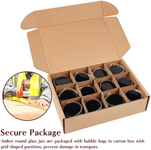 TUZAZO 12 Pack 4 Oz Amber Glass Jars with Leakproof Lids