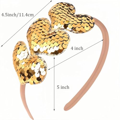 Gold Sequins Heart Headband for Women Girls Kids