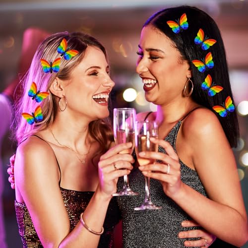 24 Pcs Pride Rainbow Butterfly Hair Clips for Gay Pride Day Events