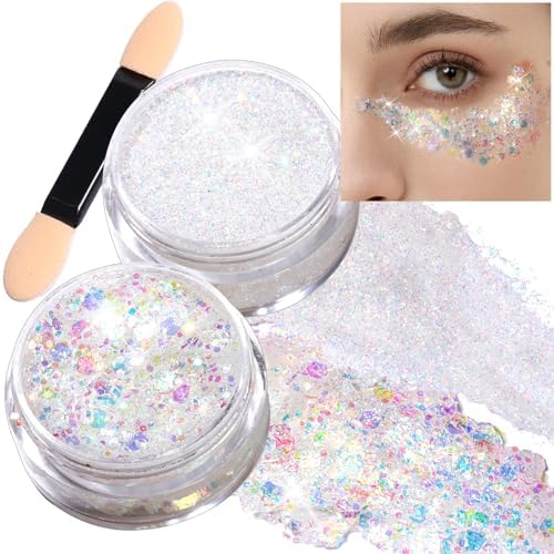 Teenitor Mermaid White Glitter Gel Set 20g for Face Body Hair