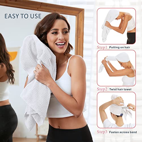 BYCOO Large Microfiber Hair Towel Wrap - White X-Large
