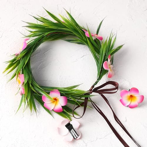 Hawaiian Flower Crown Headband - 3 Pcs Plumeria Hair Clips