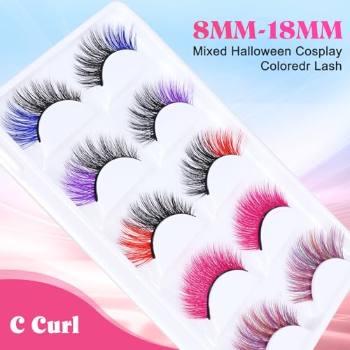 Halloween Colored Eyelashes 5 Pairs Faux Mink