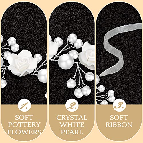 Tanfeine Princess Headband with Pearls and White Flowers for Girls First Communion