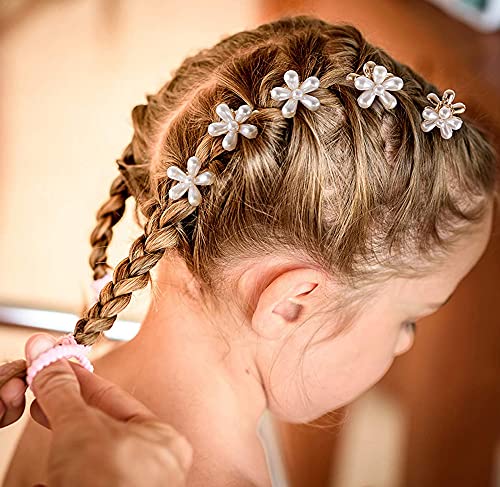 10 Pcs Mini Pearl Claw Clips with Flower Design
