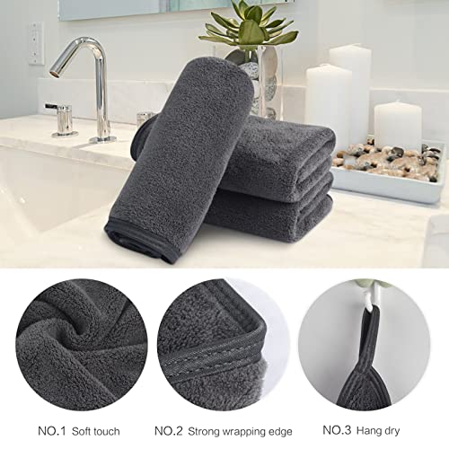 SINLAND Microfiber Face Cloths 3 Pack Grey 12x12 Inch 1