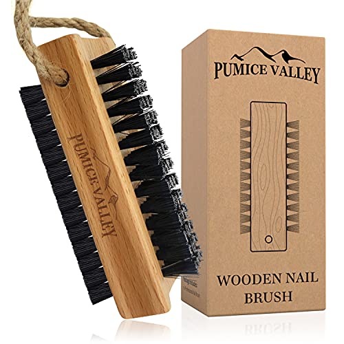 Wooden Nail Brush with Charcoal Bristles - Double-Sided for Fingernails Toes