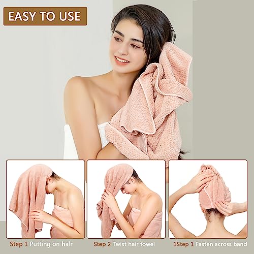 Laojbaba Microfiber Hair Towel 20X40inch Lotus Root Pink