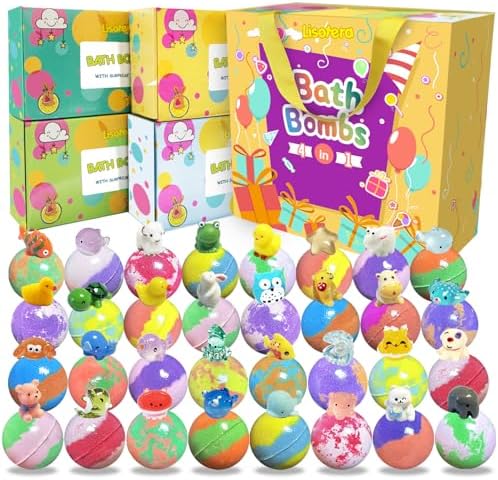 Lisotera 32 Pack Bath Bombs with Animal Toys for Kids
