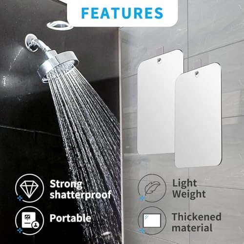2 Pack Shatterproof Shower Mirror for Shaving Makeup