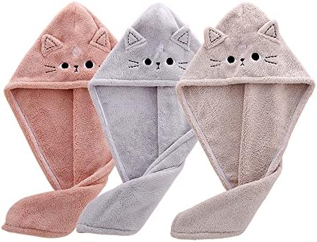 Cute Cat Hair Drying Towel Wrap for Kids and Women