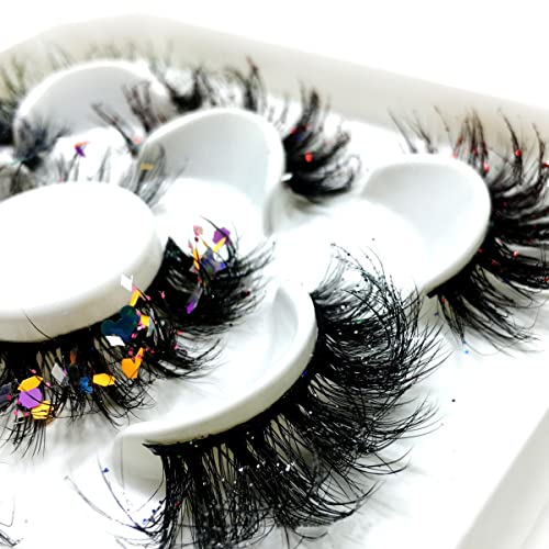 BYVUTE 3D Sequins False Eyelashes 5 Pairs - Halloween Cosplay Glamorous Lashes