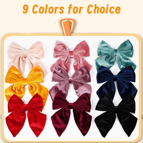 DED 9PCS Velvet Hair Bows with Alligator Clips for Girls