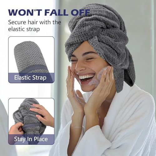 Puomue 2 Pack Microfiber Hair Towel Wrap - Soft Super Absorbent Fast Drying