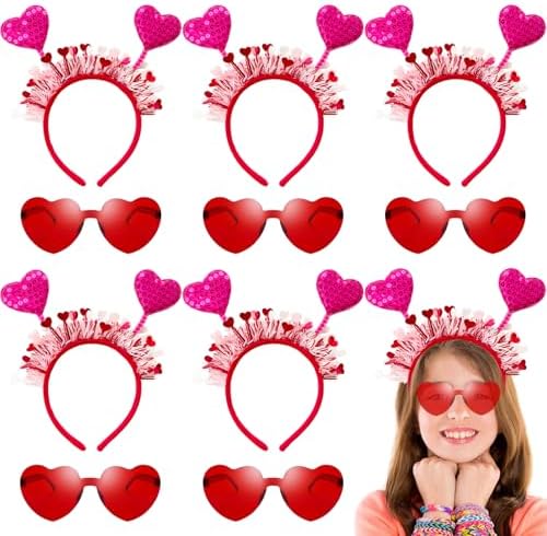 12 Pcs Heart Headband and Glasses Set for Valentine Party
