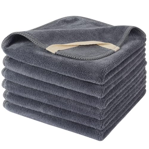 SINLAND Microfiber Facial Cloths 6 Pack Grey 12x12 Inch