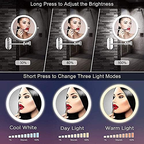 USB Rechargeable Wall Mounted Makeup Mirror with 5X Magnification