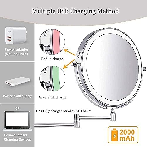 USB Rechargeable Wall Mounted Makeup Mirror with 5X Magnification