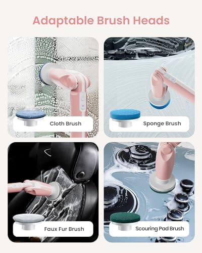 Leebein Electric Spin Scrubber with 4 Angles Remote Control - 8 Brush Heads Pink