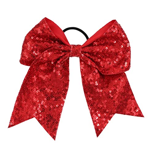 2 PCS 7 Inch Red Sequin Cheer Hair Bows for Teen Girls