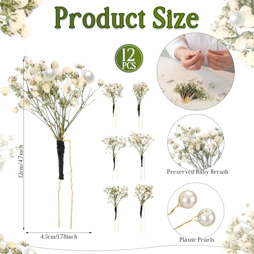 12 Pcs Babys Breath Hair Pins with Pearl Wedding Accessories