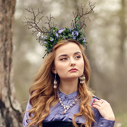 MOSTORY Woodland Branch Headband with Purple Rose