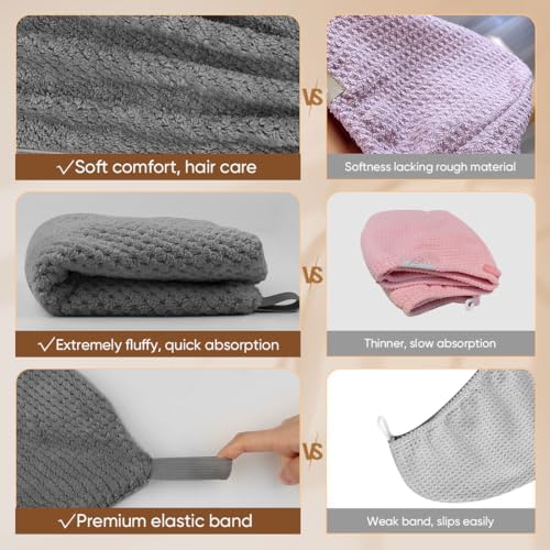 HOMEXCEL Microfiber Hair Towel Wrap 2 Pack Grey