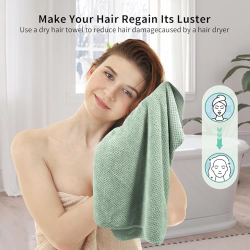 2 Pack Extra Large Microfiber Hair Towel Wrap for Women - Green