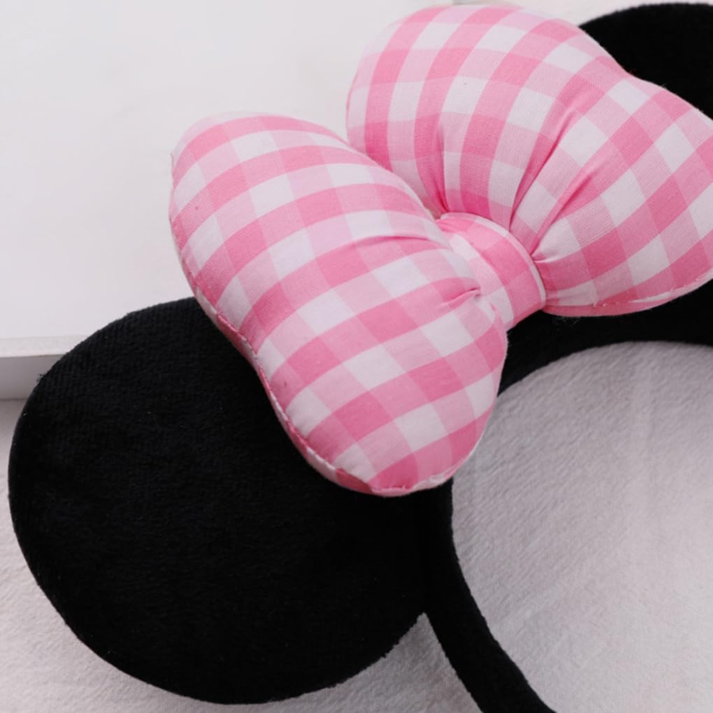 Dolebao 3D Mouse Sequin Ears Headband - Pink and White Plaid