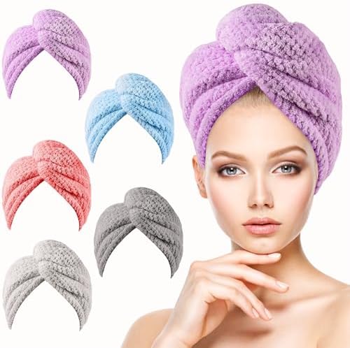 5 Pack Microfiber Hair Towels for Women